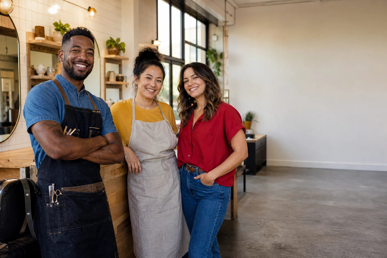 Independent local business owners in their shops